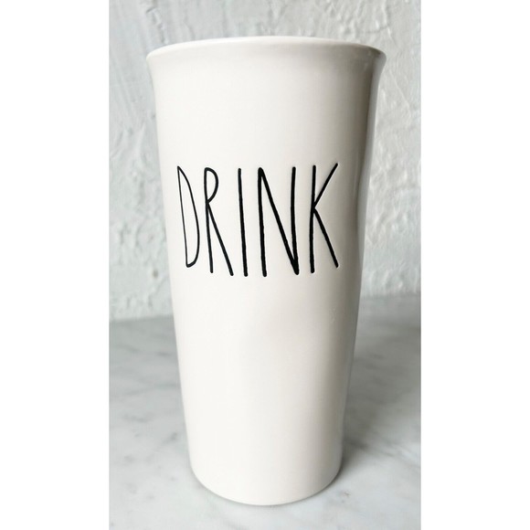 Rae Dunn Ivory Tall DRINK Ceramic Mug with Lid Artisan Collection Coffee Cup - Picture 1 of 7